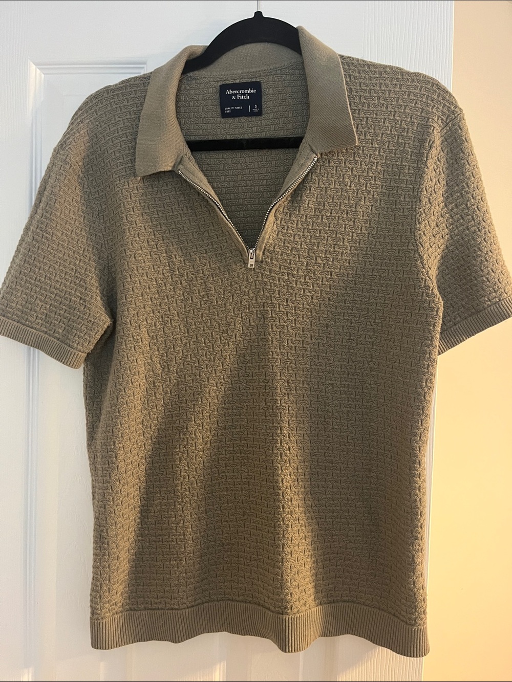 Men’s Abercrombie & Fitch Soft Green Short-Sleeve Zip Knit Polo